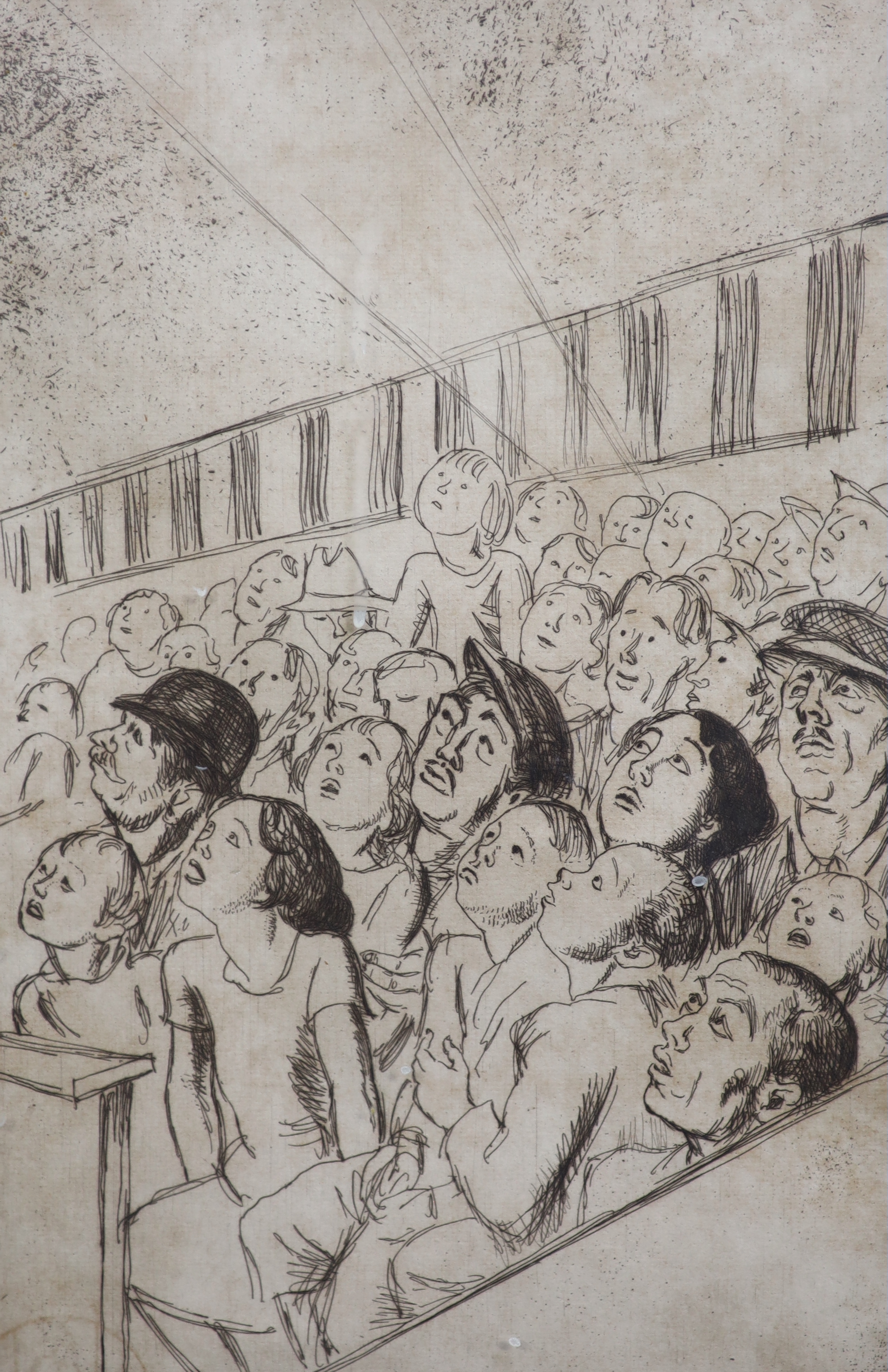 Dame Laura Knight (British, 1877-1970), drypoint etching, 'Watching the Aerial Act', signed in pencil, 30 x 19.5cm